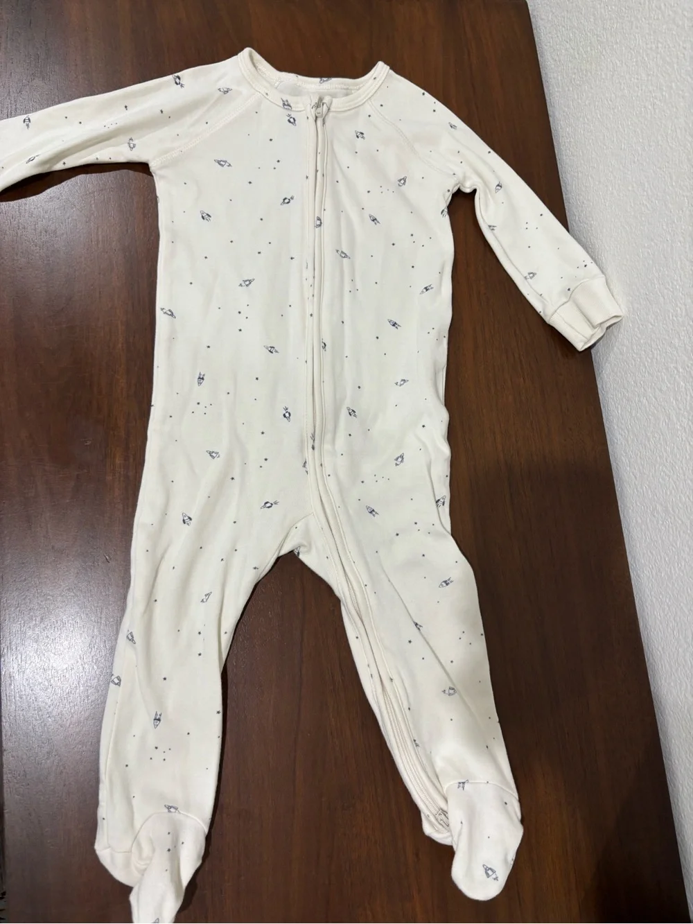 Pehr Cream Footed Baby One-Piece Sleeper with Subtle Navy Print